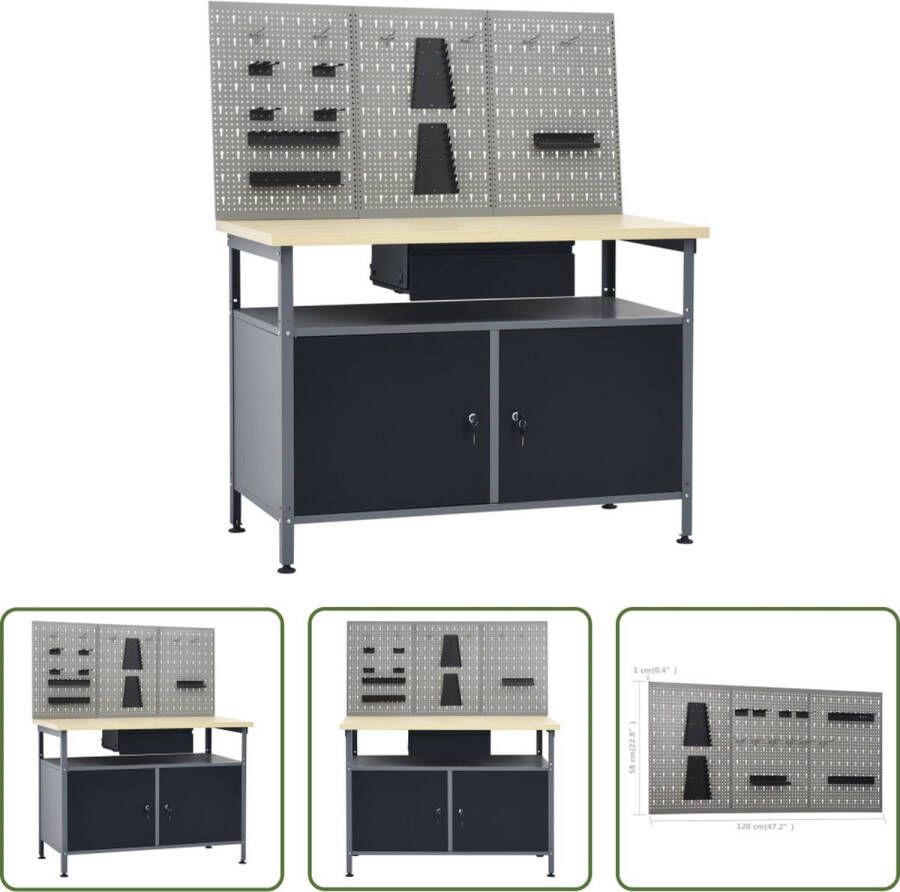 The Living Store Werkbanken en Wandpanelen Werkbank 120x60x85cm Draagvermogen 300kg