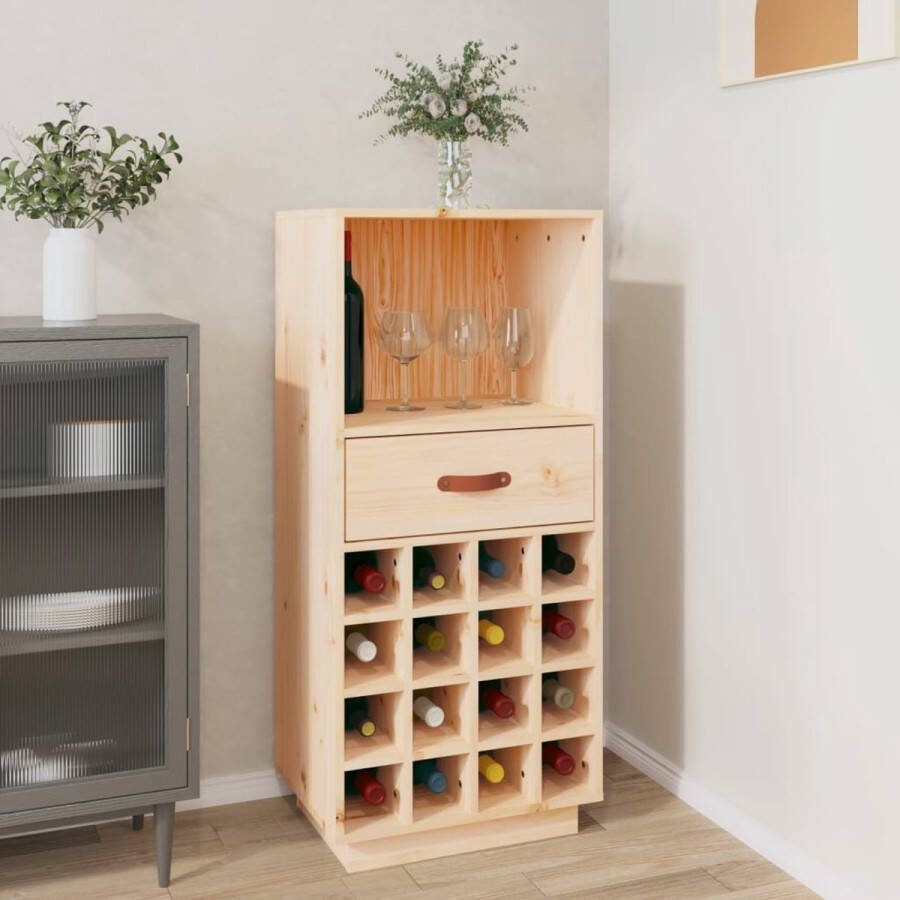 The Living Store Wijnkast Grenenhout 45x34x100 cm 16 flessen Inclusief montagehandleiding