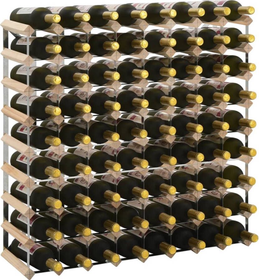 The Living Store Wijnrek Massief Grenenhout Gegalvaniseerd Staal 80x22.5x80cm Opbergen en tonen wijn