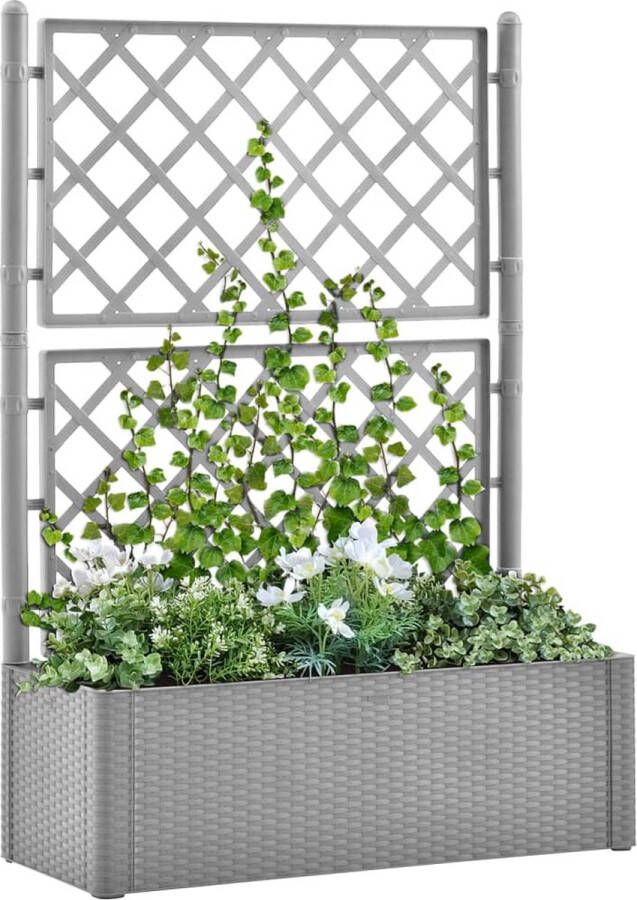 The Living Store Zelfwatergevende Plantenbak 100 x 43 x 142 cm 90 L Steengrijs UV- weer- en vorstbestendig Met latwerk