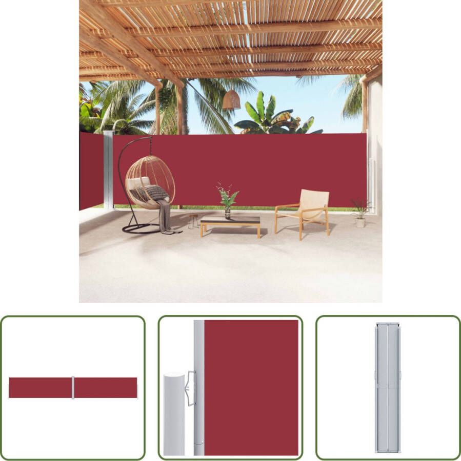 The Living Store zijluifel Grote Hoge kwaliteit Rode rood Waterbestendig UV-bestendig Polyester Aluminium Staal Automatische rol Bevestigingsaccessoires 2 palen 180 x (0-1000) cm HxB Uittrekbaar Dubbel scherm Verstelbare breedte