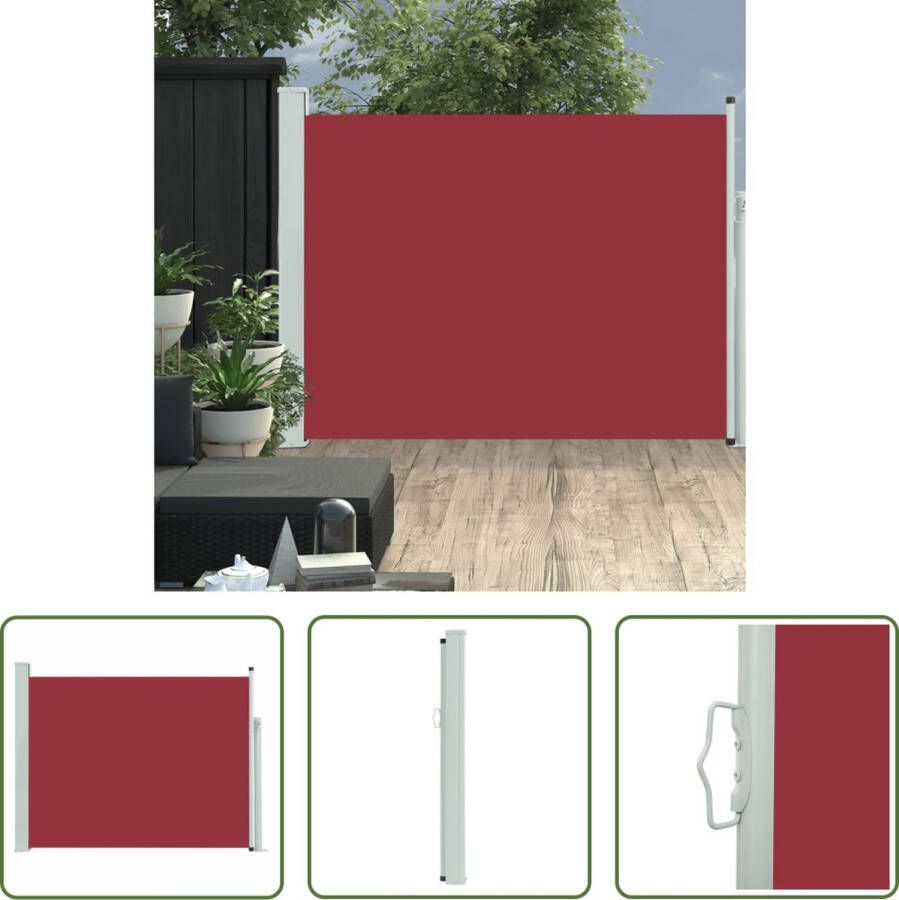 The Living Store Zijscherm PrivaXL 140 x (0-500) cm Rood Polyester Gemonteerd op stalen voet Automatische terugrolfunctie