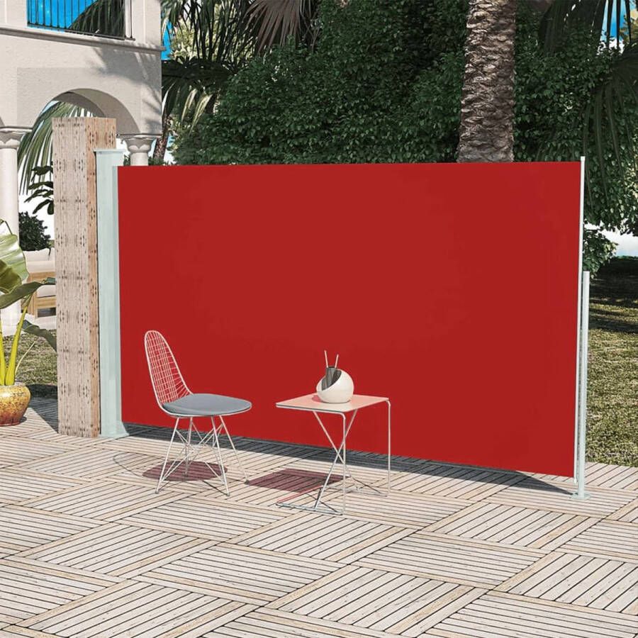 The Living Store Zijscherm Rood 160 x (0-300) cm UV-bestendig Automatische terugrolfunctie Montage vereist