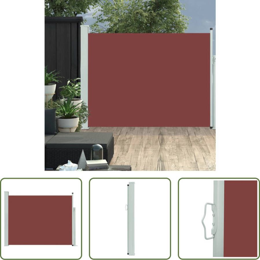 The Living Store Zijscherm Trendy 140 x 0-500 cm Uv- en scheurbestendig polyester Bruine stof en grijze stalen cassette