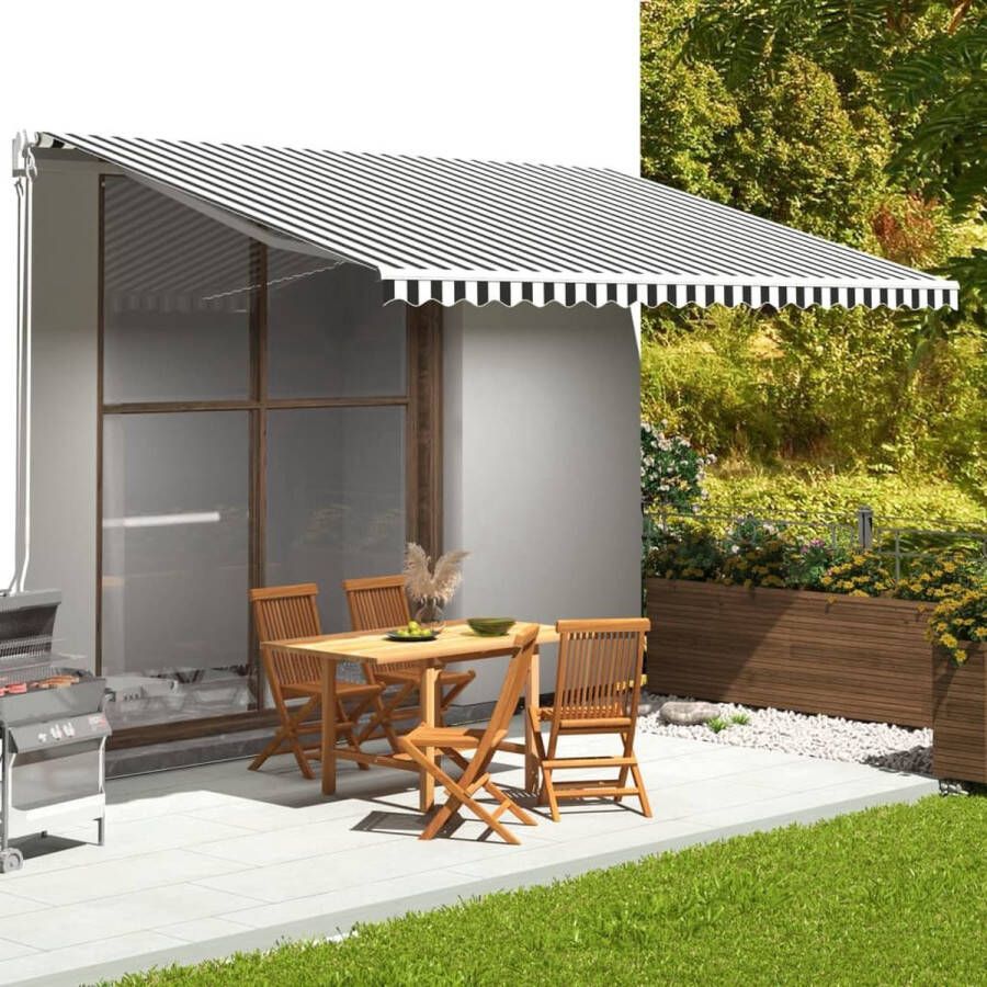 The Living Store Zonnescherm Antraciet en Wit 480 x 295 cm UV-Bestendig Polyester Hoofdluifel en Volant Samen Geschikt voor 5 x 3 m Luifelframes