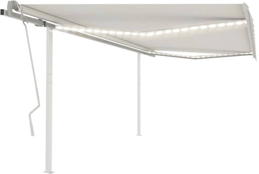The Living Store Zonnescherm Uitschuifbaar 400 x 350 cm Met solar LEDs Crème-wit