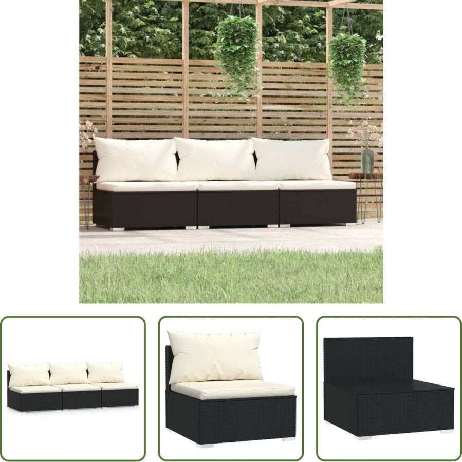 The Living Store zwarte PE-rattan 3-zitsbank 210x70x60.5cm modulair