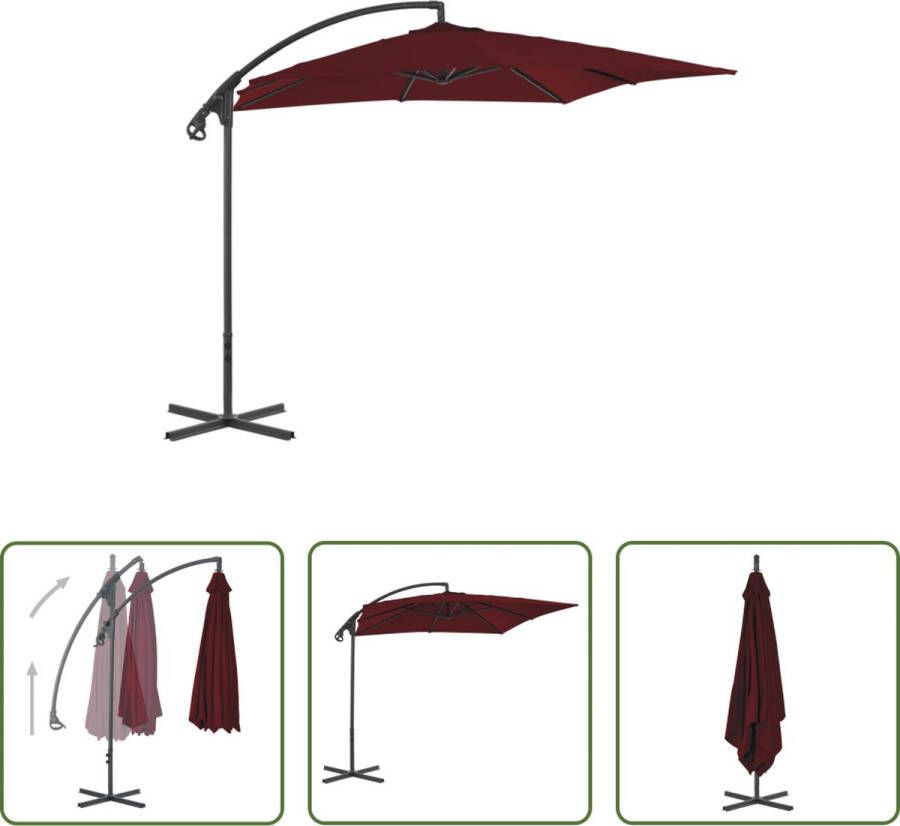 The Living Store Zweefparasol 250x250x260 cm Wijnrood UV-beschermend Polyester Stabiel en duurzaam