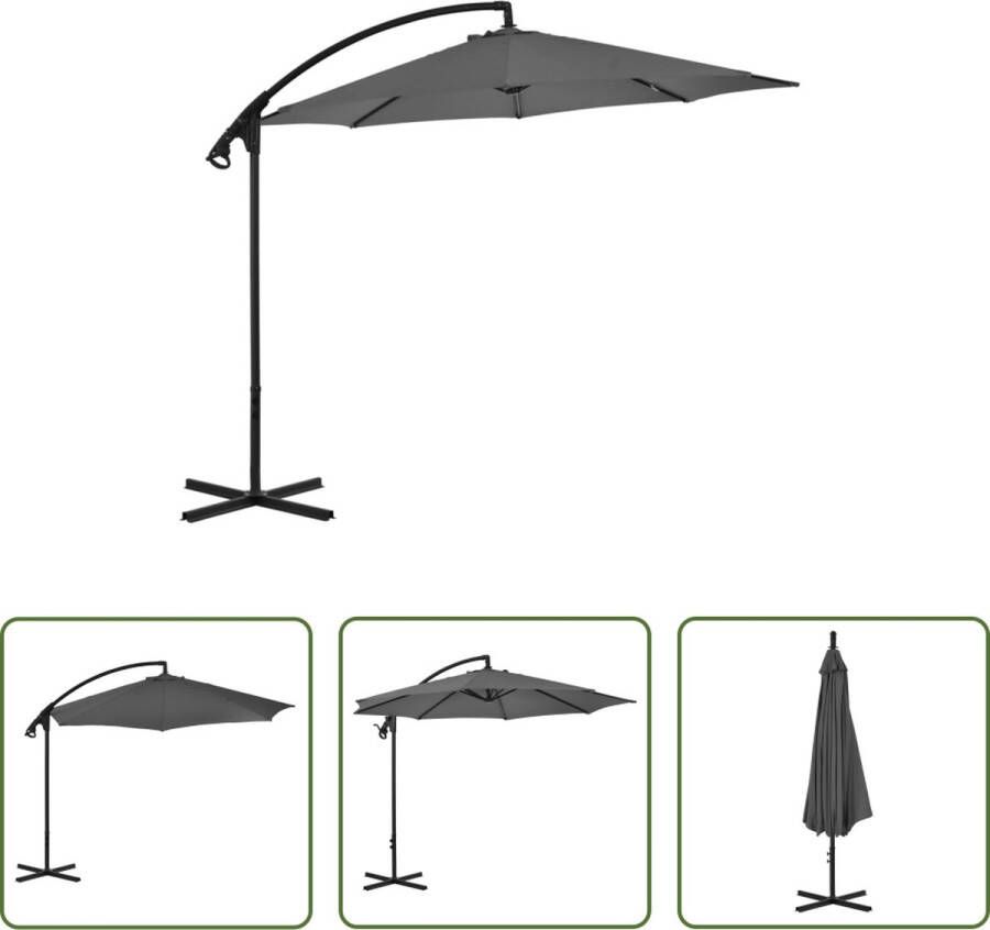 The Living Store Zweefparasol Antraciet 300 x 260 cm UV-beschermend polyester