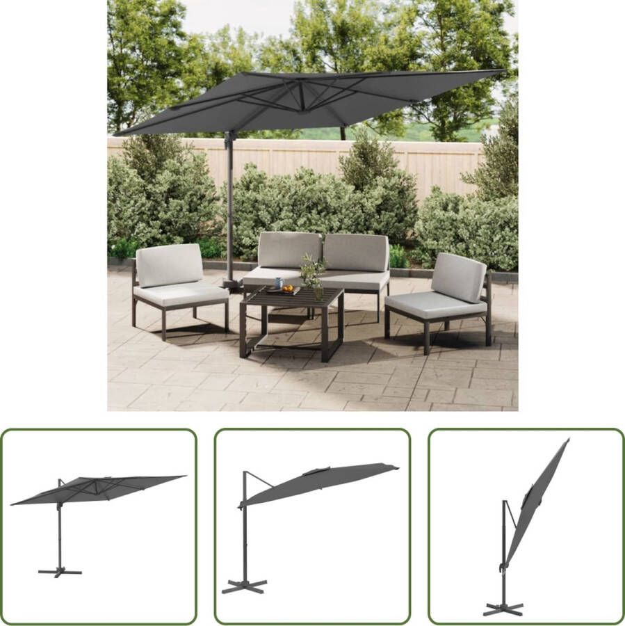 The Living Store Zweefparasol Antraciet 300 x 300 x 258 cm Kantelbaar 360 graden draaibaar Zwenksysteem