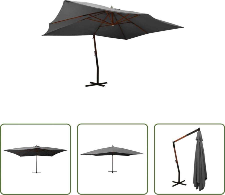 The Living Store Zweefparasol Antraciet 400x300 cm UV-beschermend polyester Stabiele kruisvoet