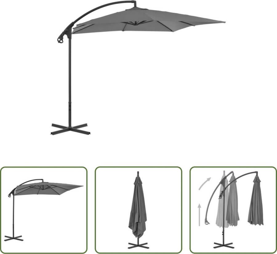 The Living Store Zweefparasol Antraciet Parasols 250x250x260 cm UV-beschermend polyester Kruisvoet 100x100 cm Stalen paal 8 baleinen Zwengelsysteem