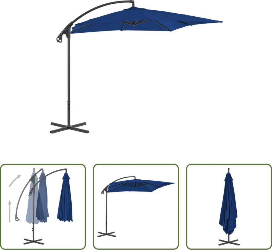 The Living Store Zweefparasol Azuurblauw 250 x 250 x 260 cm UV-beschermend polyester Stabiele stalen paal Zwengelsysteem