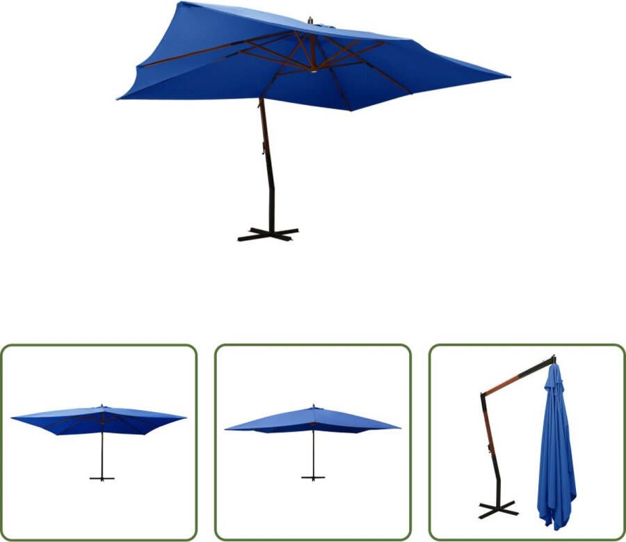 The Living Store Zweefparasol Azuurblauw 400x300 cm UV-beschermend polyester Massief hardhouten frame