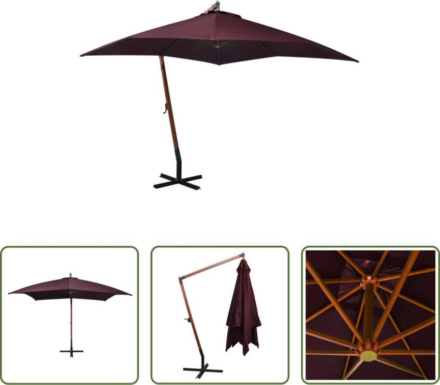 The Living Store Zweefparasol Bordeauxrood 300x300 cm UV-bestendig Massief vurenhout en bamboe Waterdicht Montage vereist