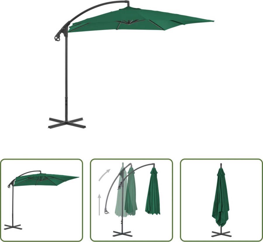 The Living Store Zweefparasol Groen 250 x 250 x 260 cm UV-beschermend polyester Stalen paal Baleinen