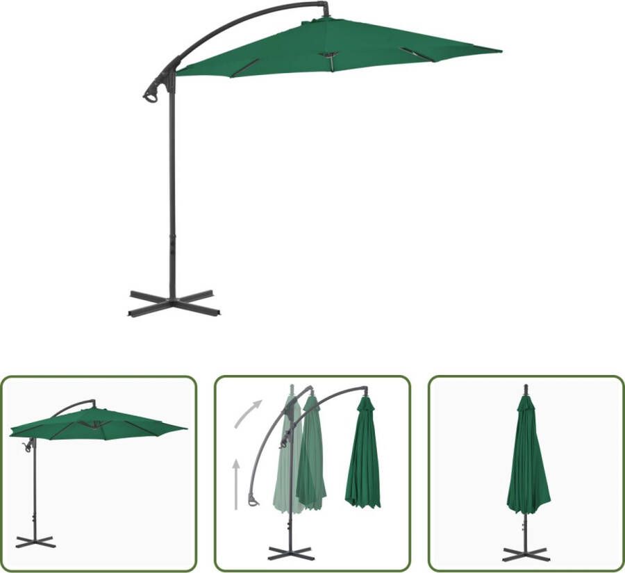 The Living Store Zweefparasol Groen 300x260 cm UV-beschermend Polyester Stalen paal Met kruisvoet