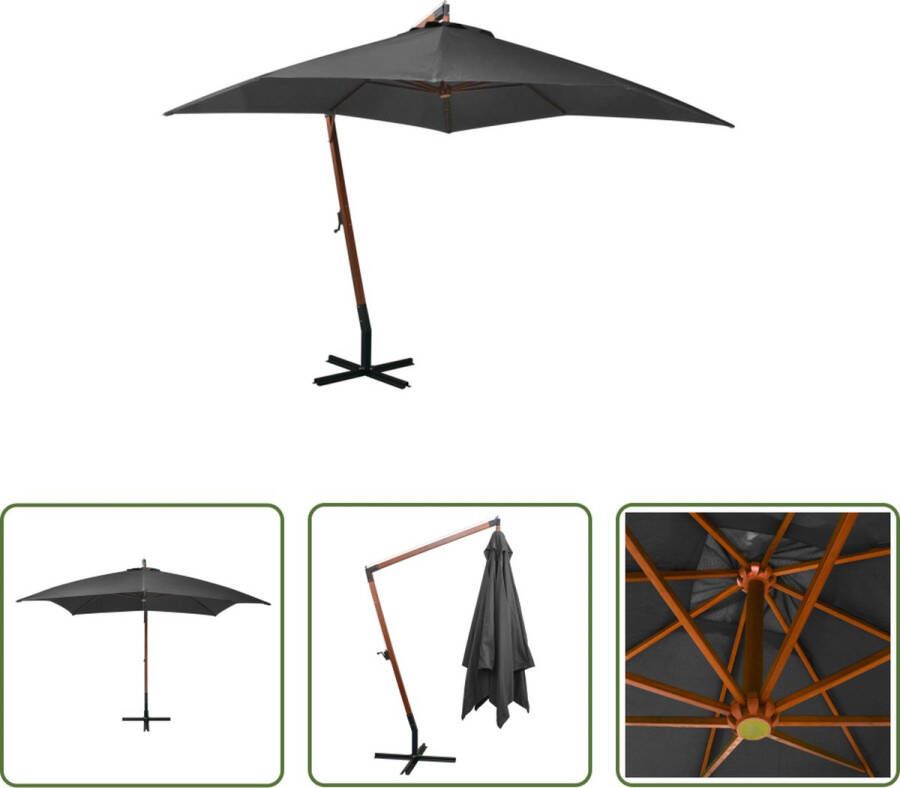 The Living Store Zweefparasol Hout 300 x 300 cm Antraciet UV-bestendig