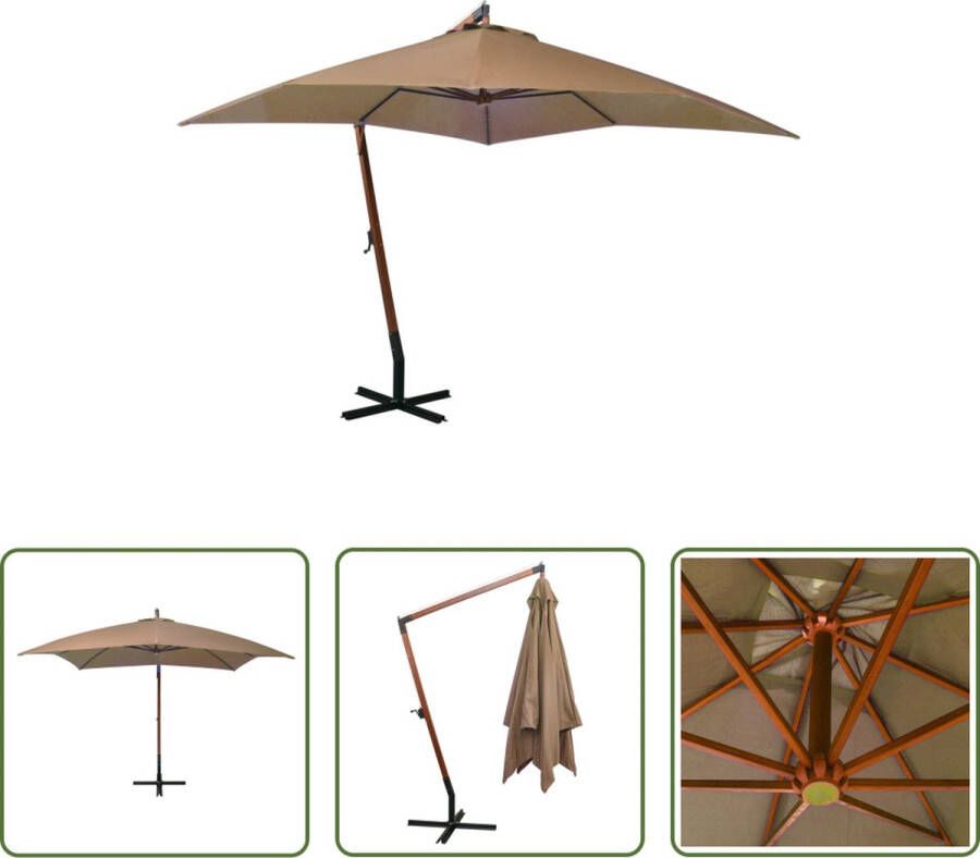 The Living Store Zweefparasol Hout Taupe 300 x 300 cm UV-bestendig