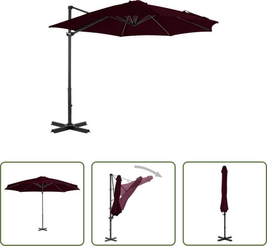 The Living Store Zweefparasol Rood Parasoldoek van uv-beschermend polyester 300 x 238 cm Met kruisvoet Aluminium paal en 8 baleinen