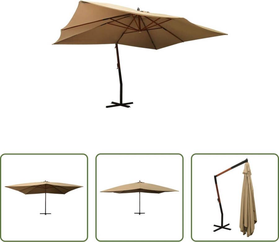 The Living Store Zweefparasol taupe 400 x 300 cm UV-beschermend en waterbestendig Stabiel frame Handige bediening