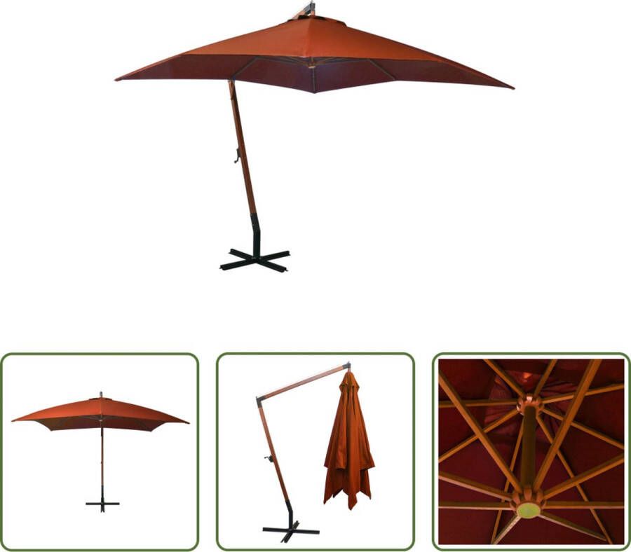 The Living Store zweefparasol terracotta 300x300 cm houten paal waterdicht uv-bestendig