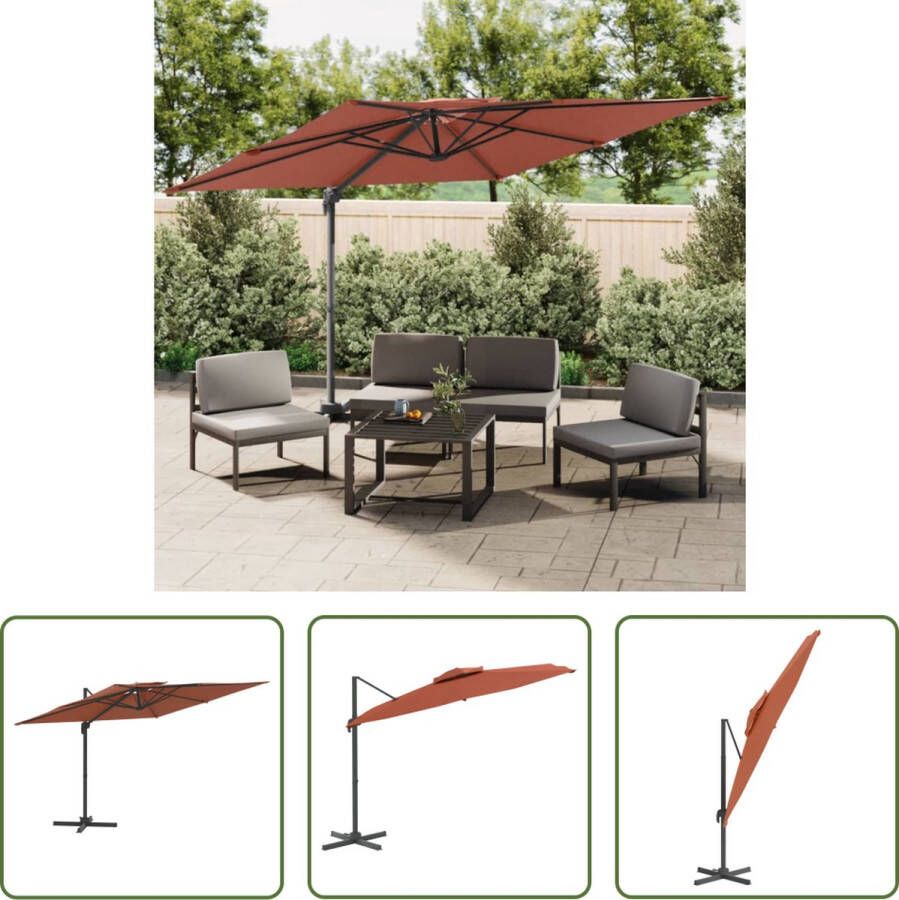 The Living Store Zweefparasol Terracotta Dubbel Dak 400x300x268 cm Polyester met PA-coating