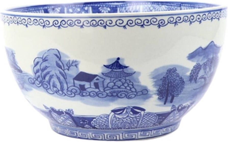 The Ming Garden Collection Chinees Porselein Grote Porseleinen Fruitschaal Met Landschap Blauw & Wit