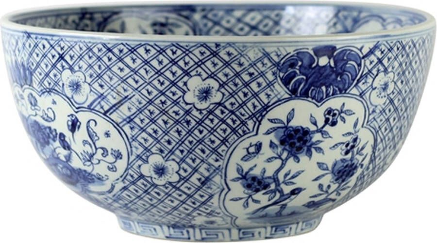 The Ming Garden Collection Chinees Porselein Grote Fleurige Porseleinen Fruitschaal Blauw & Wit