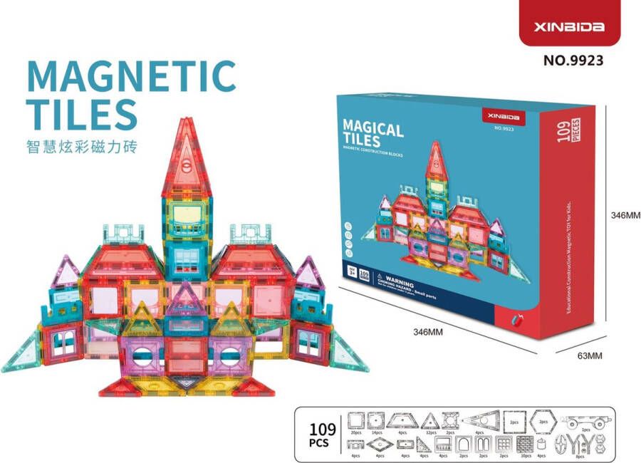 The modern home Magnetisch speelgoed-Magnetic Blocks 109 stuks Magnetische Blokken Educatief Speelgoed Duurzaam speelgoed