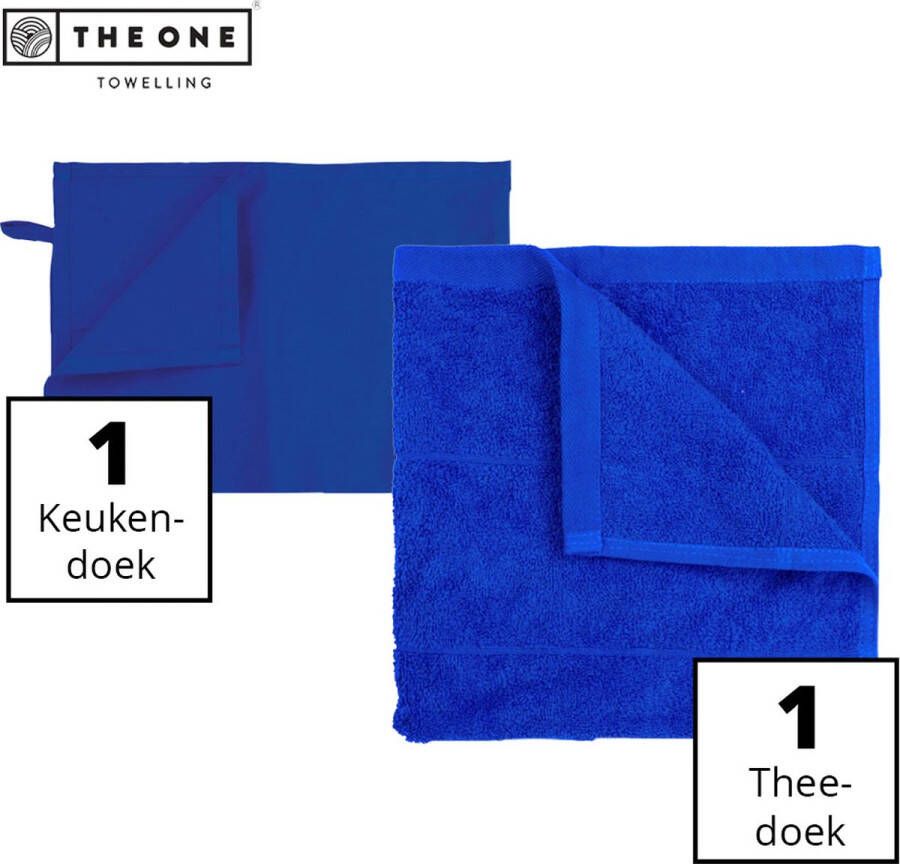 The One towelling Keukentextiel set 1 Handdoek & 1 Theedoek Voordeelverpakking 50 x 50 cm 50 x 70 cm Katoen 2-Delig Koningsblauw