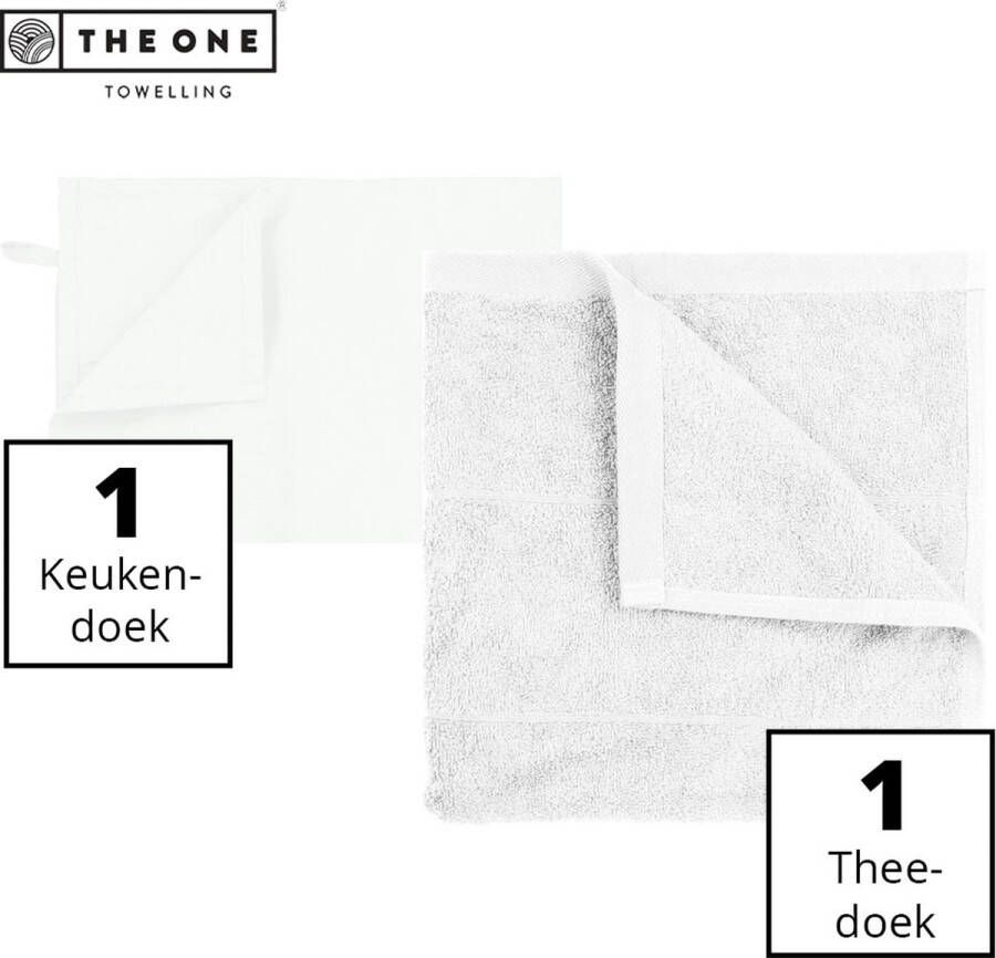 The One towelling Keukentextiel set 1 Handdoek & 1 Theedoek Voordeelverpakking 50 x 50 cm 50 x 70 cm Katoen 2-Delig Wit
