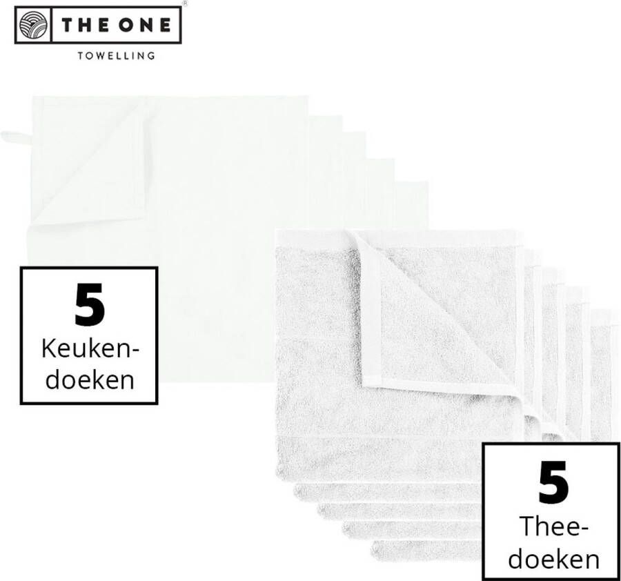 The One towelling Keukentextiel set 5 Handdoeken & 5 Theedoeken Voordeelverpakking 50 x 50 cm 50 x 70 cm Katoen 10-Delig Wit