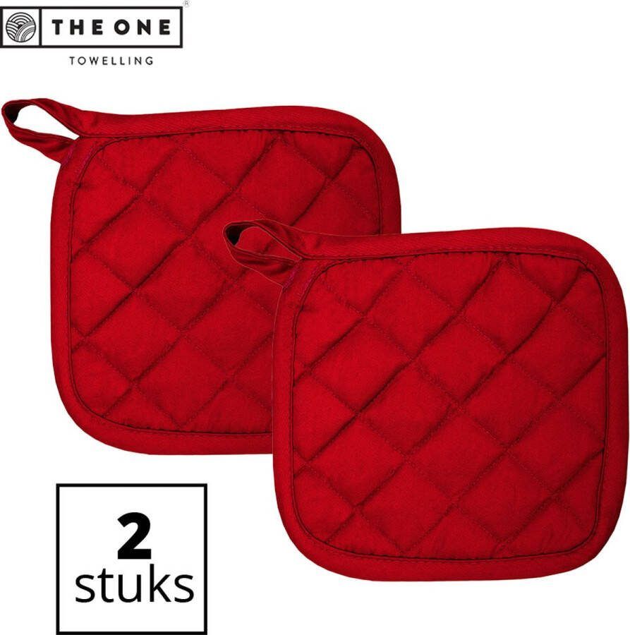 The One towelling Pannenlappen Pannenlap set Hittebestendig 185 gr m2 Katoen 21 x 21 cm Rood 2 Stuks