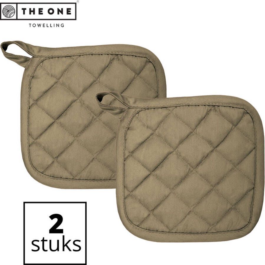 The One towelling Pannenlappen 21 x 21 cm 2 Stuks Pannenlap set Hittebestendig 185 gr m2 Katoen Taupe