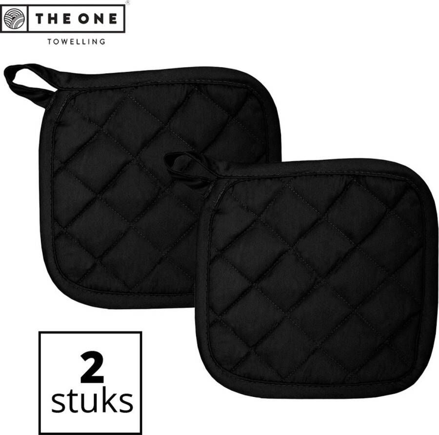 The One towelling Pannenlappen Pannenlap set Hittebestendig 185 gr m2 Katoen 21 x 21 cm Zwart 2 Stuks