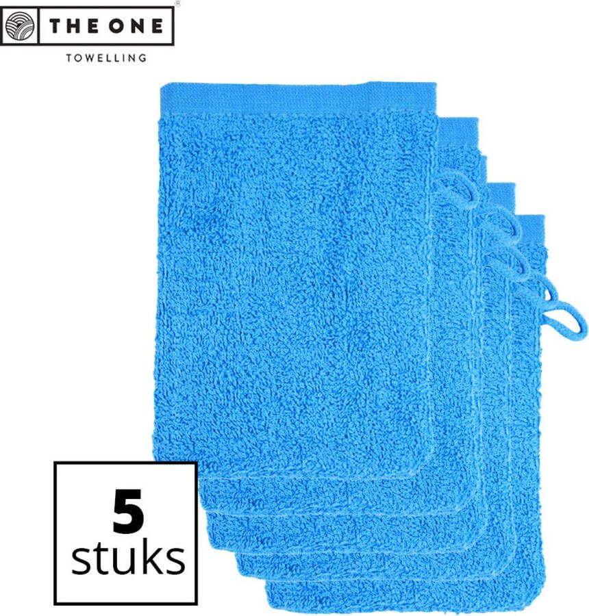 The One towelling Washandjes Washanden Voordeelverpakking 100% Katoen 16 x 21 cm Aqua Azure 5 Stuks