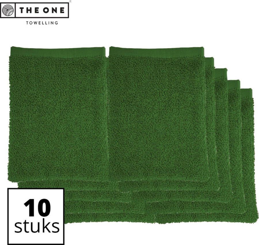 The One towelling Washandjes Washanden Voordeelverpakking 100% Katoen 16 x 21 cm Groen 10 Stuks