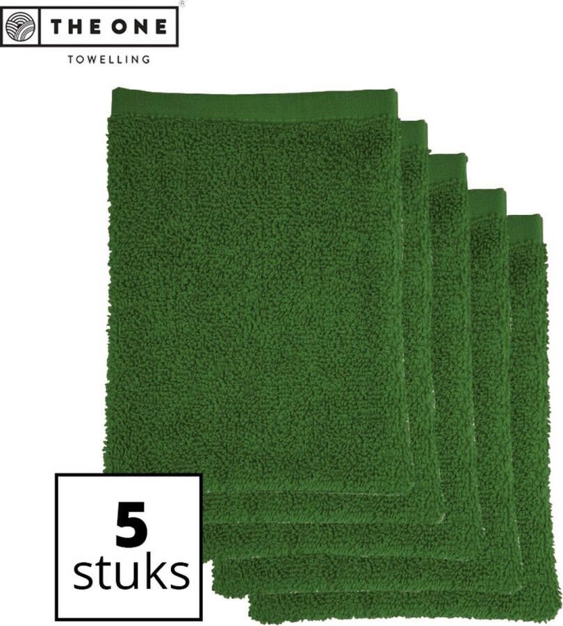 The One towelling Washandjes Washanden Voordeelverpakking 100% Katoen 16 x 21 cm Groen 5 Stuks
