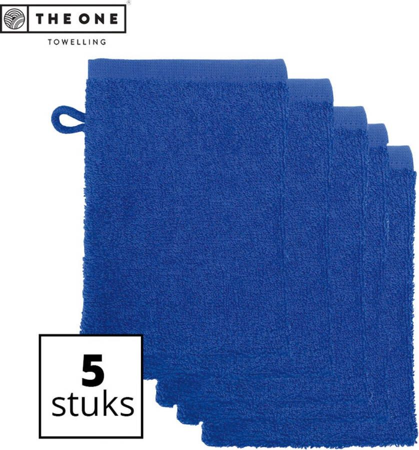 The One towelling Washandjes Washanden Voordeelverpakking 100% Katoen 16 x 21 cm Koningsblauw 5 Stuks