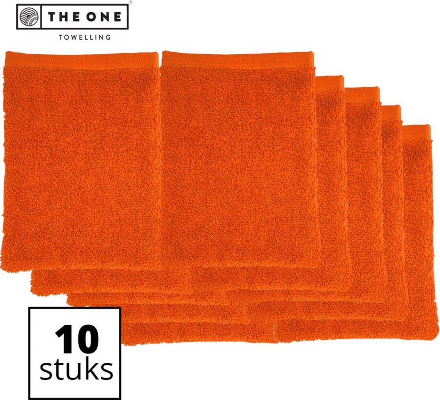 The One towelling Washandjes Washanden Voordeelverpakking 100% Katoen 16 x 21 cm Oranje 10 Stuks