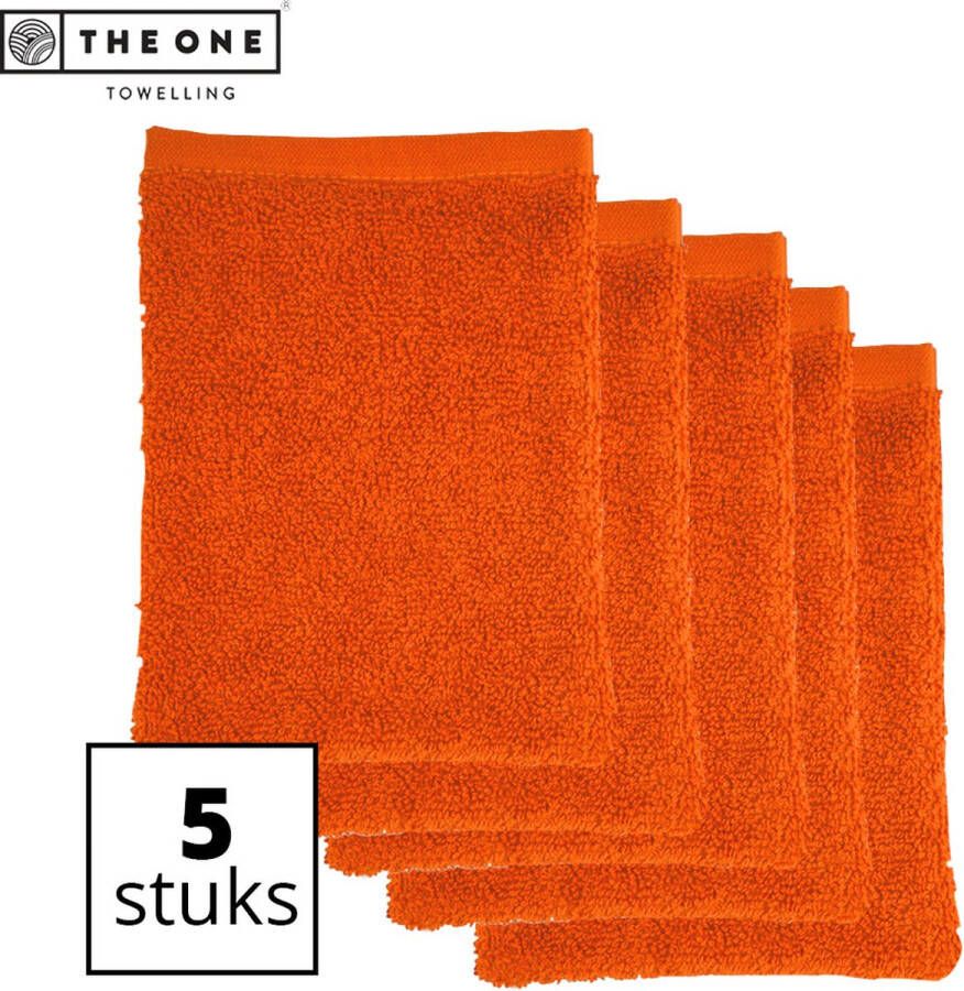 The One towelling Washandjes Washanden Voordeelverpakking 100% Katoen 16 x 21 cm Oranje 5 Stuks