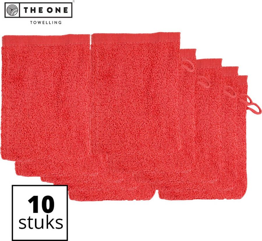 The One towelling Washandjes Washanden Voordeelverpakking 100% Katoen 16 x 21 cm Rood 10 Stuks