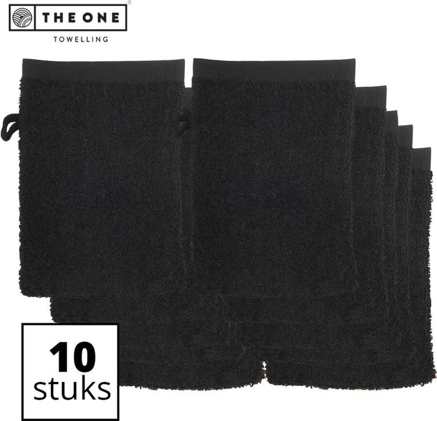 The One towelling Washandjes Washanden Voordeelverpakking 100% Katoen 16 x 21 cm Zwart 10 Stuks