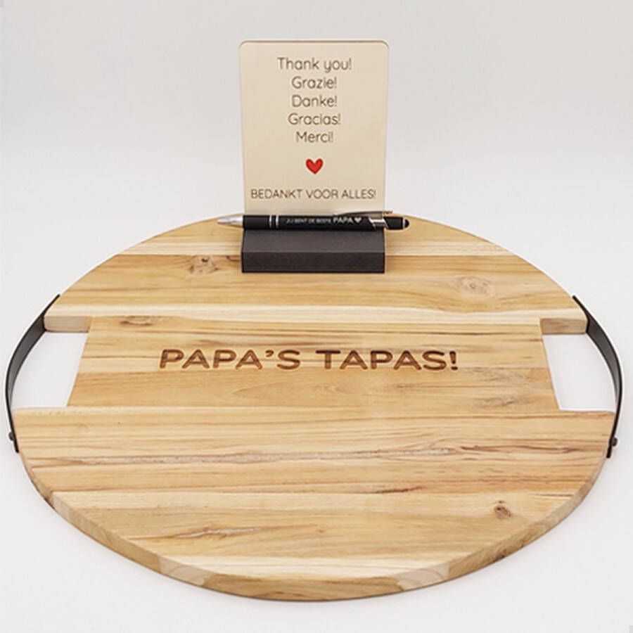 The Root Vaderdag geschenk grote tapasplank in teak gepersonaliseerd + GRATIS items origineel geschenk voor papa!