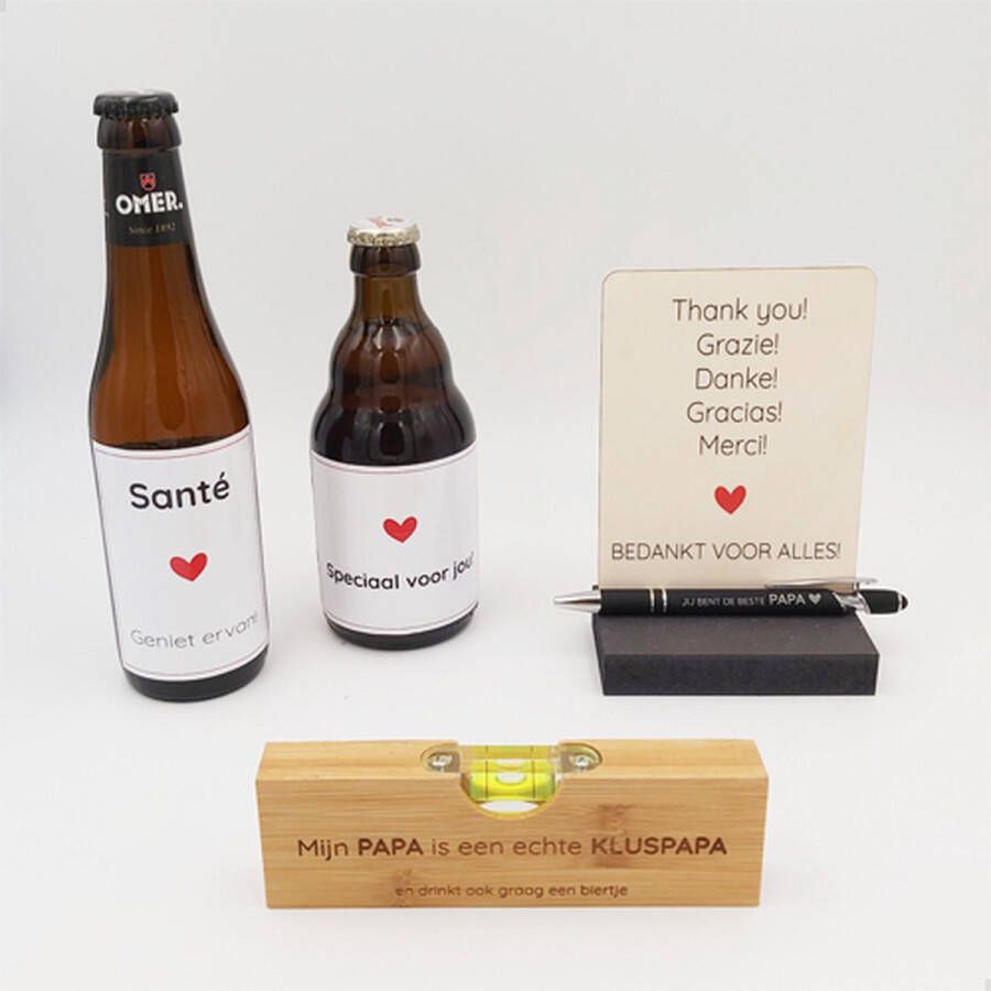 The Root Vaderdag geschenk leuke opener in de vorm van een waterpas + bijpassende stickers voor flesjes bier + GRATIS items origineel geschenk voor papa!