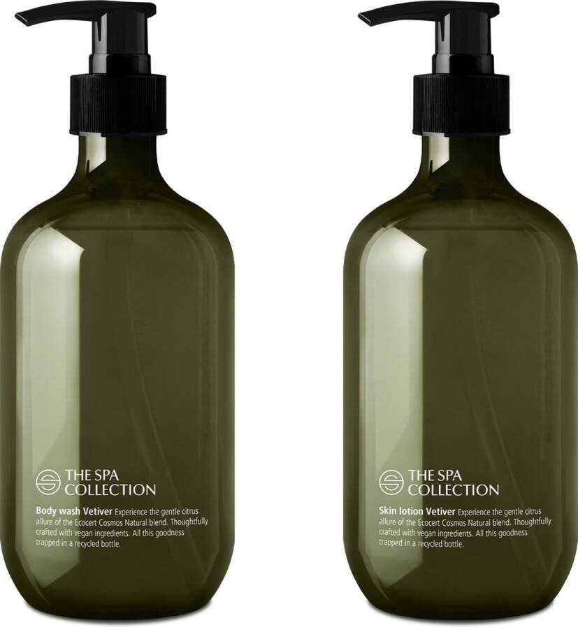 The Spa Collection Vetiver Ecocert Cosmos Natural Body Wash + Body Lotion 475 ml Gerecyclede Fles Set van 2 stuks