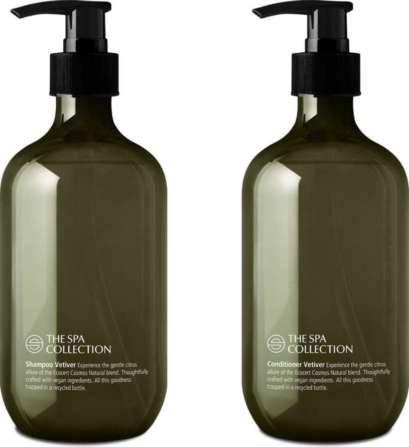 The Spa Collection Vetiver Ecocert Cosmos Natural Shampoo + Conditioner 475 ml Gerecyclede Fles Set van 2 stuks