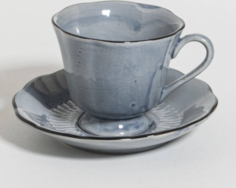 The Table attic kop en schotel Ø 9 130 ml handgemaakt blauw