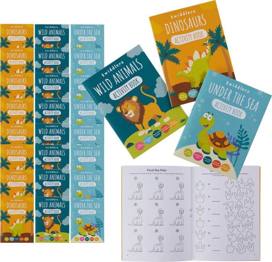 The Twiddlers 24 Mini Activiteiten & Kleurboeken voor Kinderen Dinosaurussen Wilde Dieren Onderwaterdieren Bruiloften Verjaardagen Uitdeelcadeautjes Traktaties Weggeef Cadeautjes